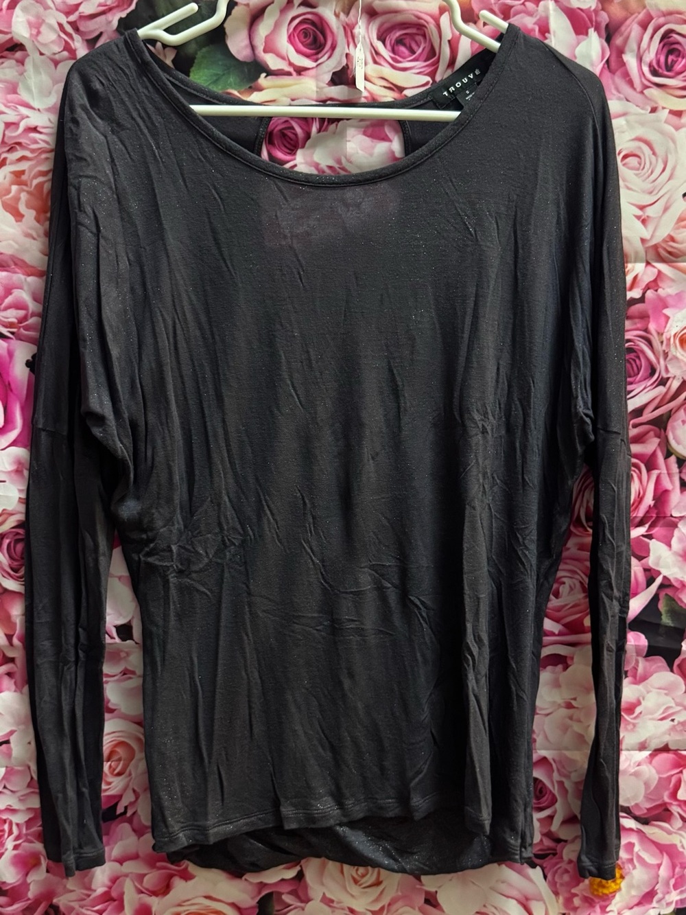 Trouve Glittery Black Long Sleeve Scoop Neck  Open Back Tee